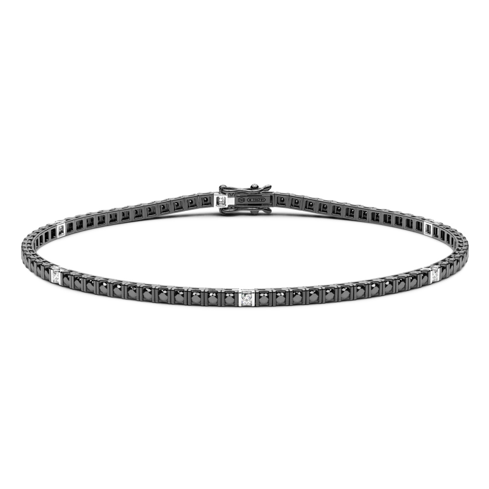 Zancan Tennis Bracelet In 18Kt Gold With Black And White Diamonds