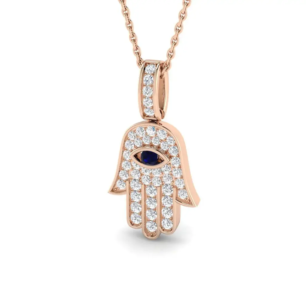 Diamond & Sapphire Hamsa Pendant - 2cm