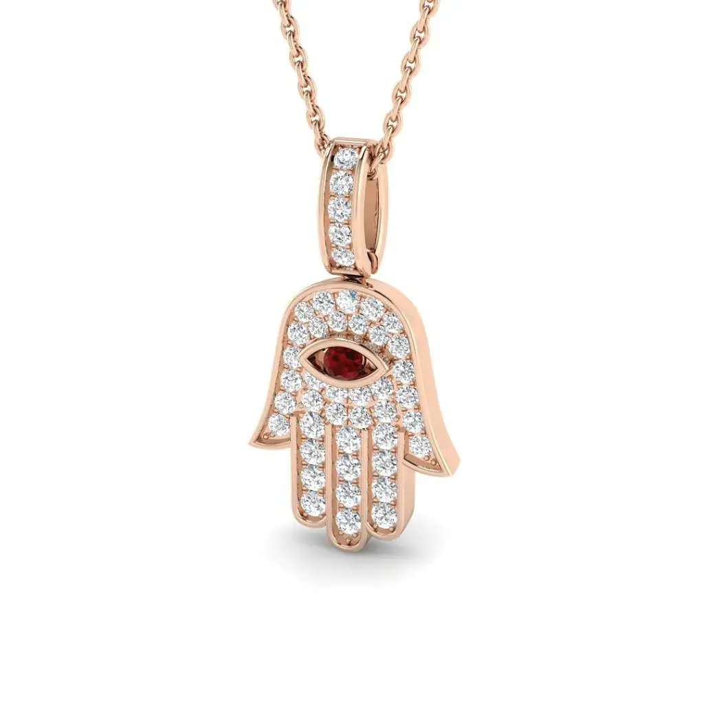 Diamond & Ruby Hamsa Pendant - 2cm
