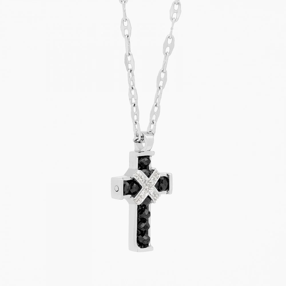 Zancan White Gold Necklace With Cross And Diamonds