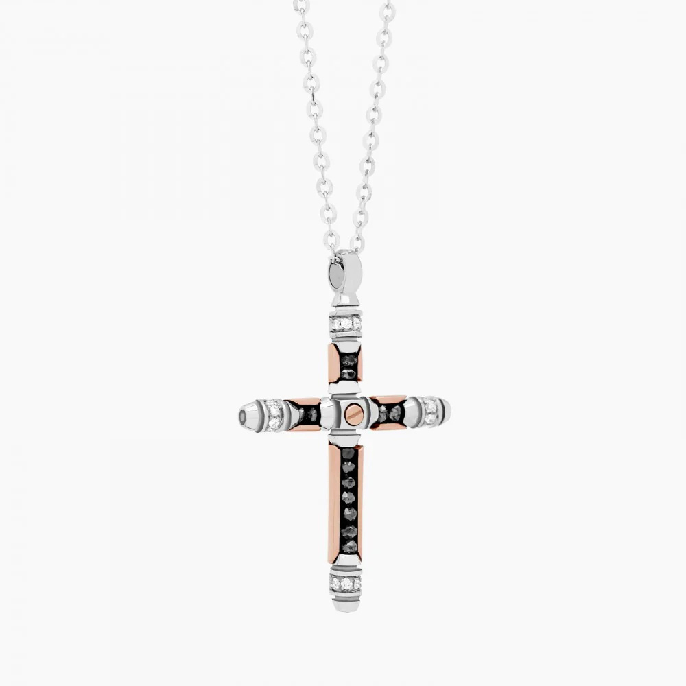 Zancan White Gold Necklace With Cross And Diamonds