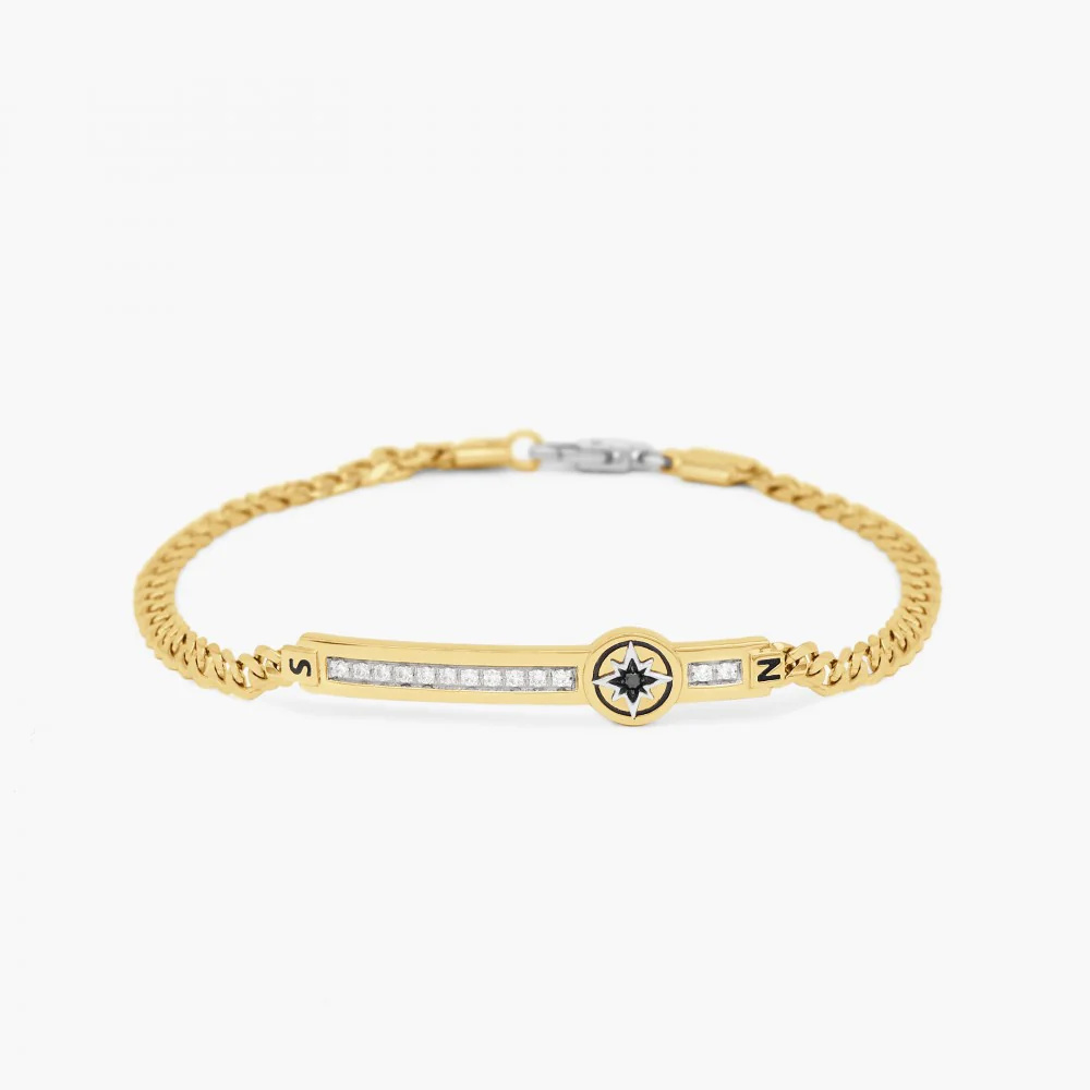 Zancan yellow gold bracelet with diamonds and wind rose.