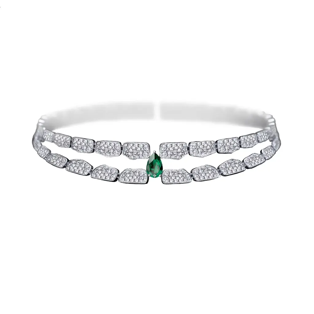 Skin Double Row Full Pavé Diamond Emerald Choker