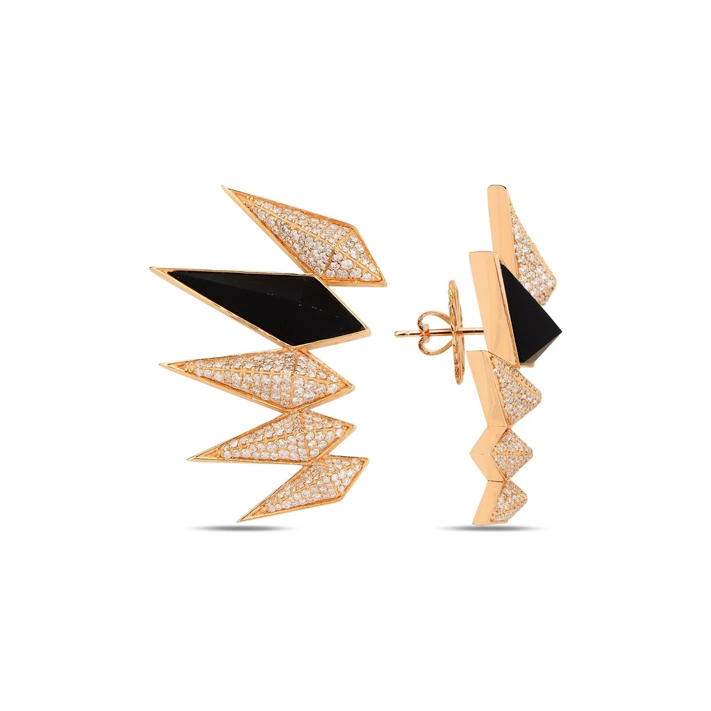 Rose Gold Accra Claw Earrings with Onyx