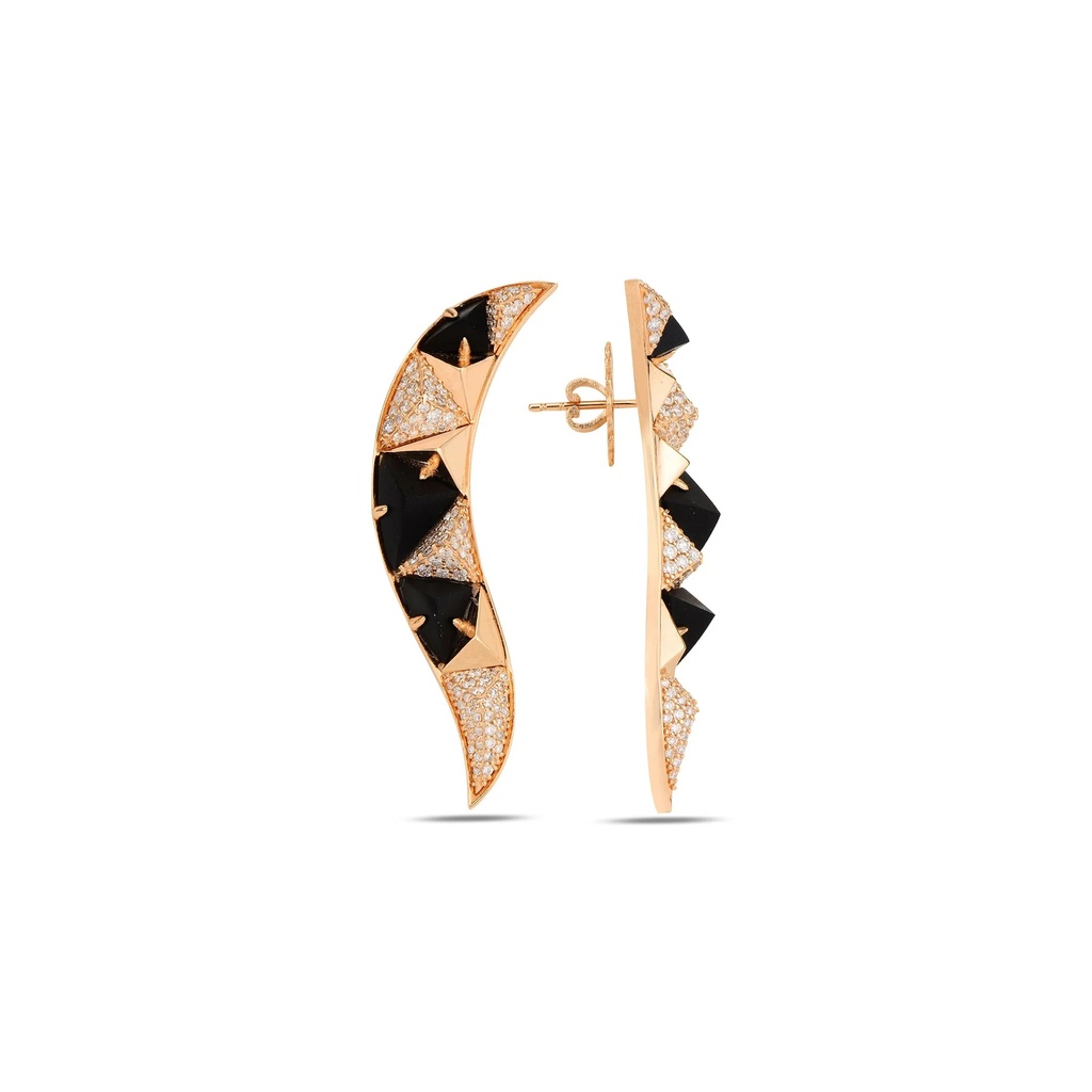Rose Gold Accra Slang Earrings with Onyx