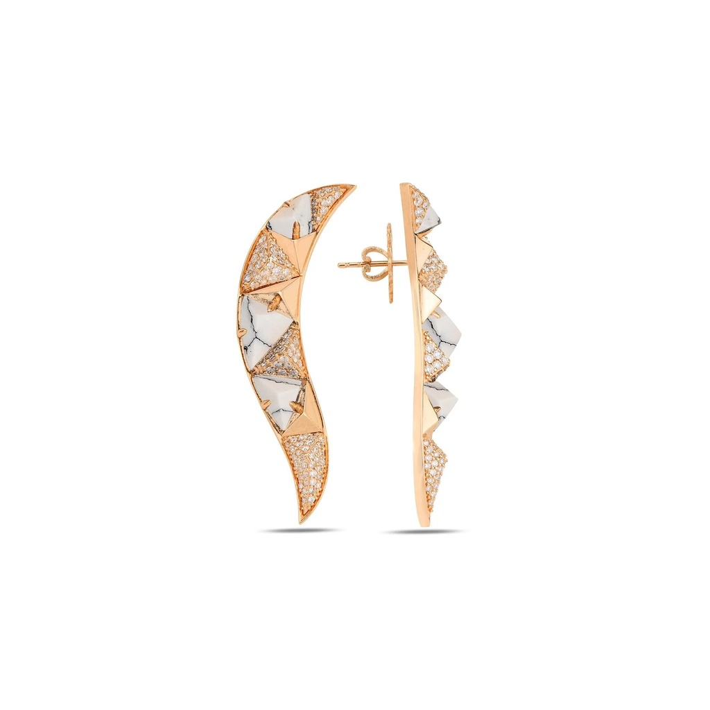 Rose Gold Accra Slang Earrings with White Agate