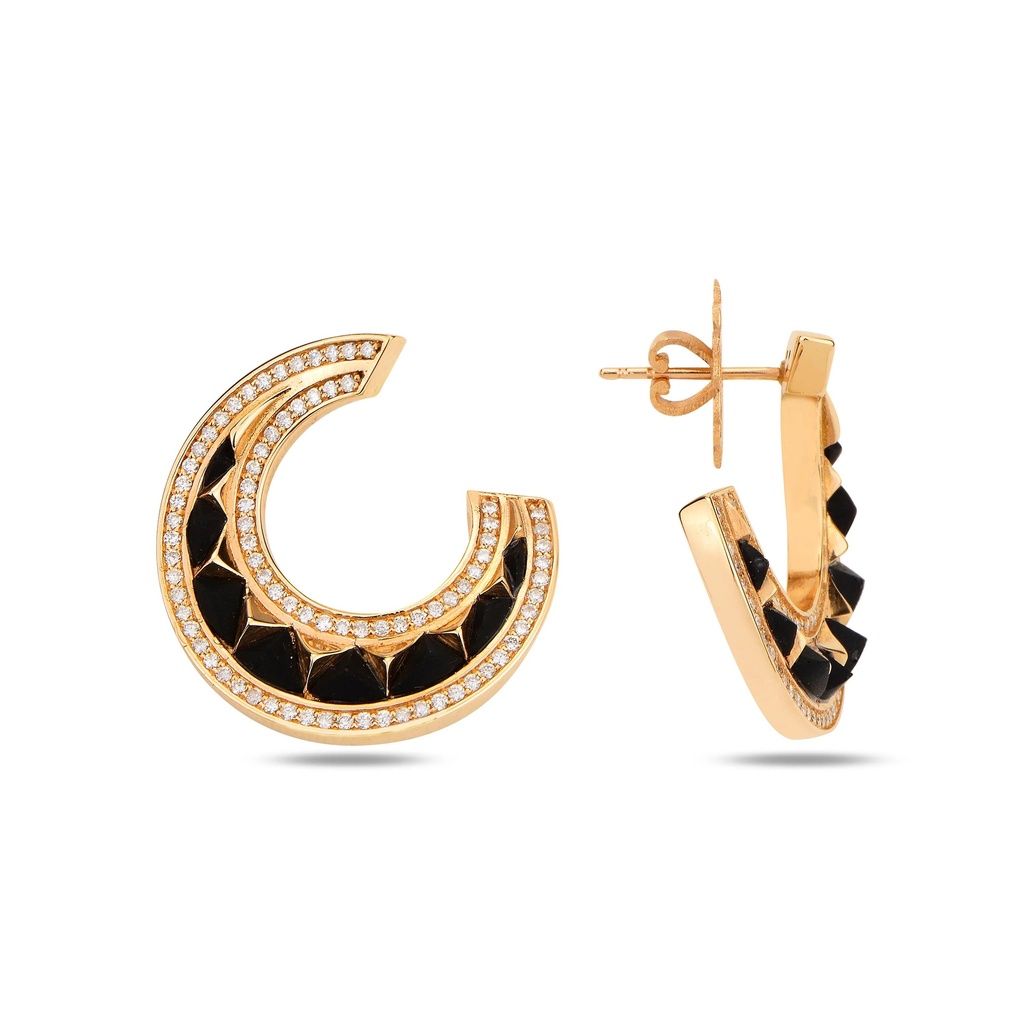 Rose Gold Accra Spiral Earrings with Onyx