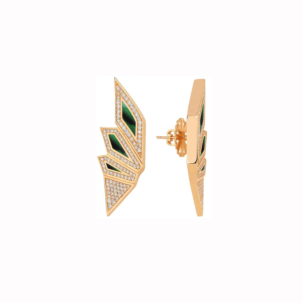Rose Gold Alis Earrings with Green Mother of Pearl Enamel