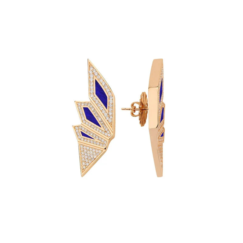 Rose Gold Alis Earrings with Parlament Blue Enamel