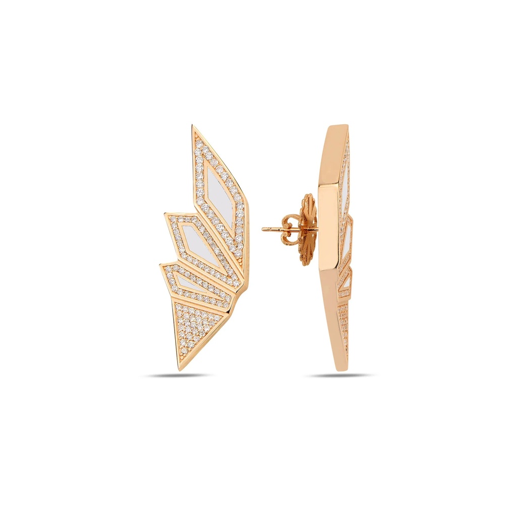 Rose Gold Alis Earrings with White Enamel
