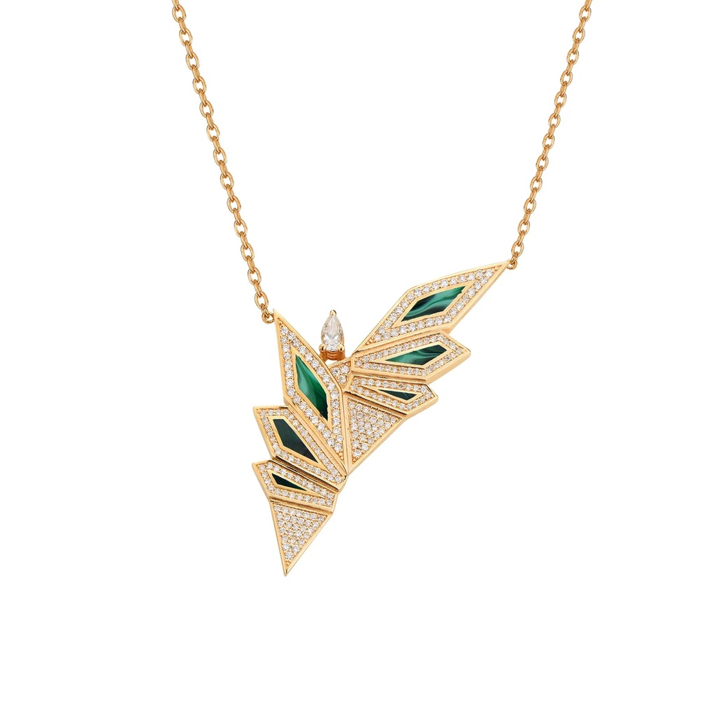 Rose Gold Alis Necklace with Green Mother of Pearl Enamel
