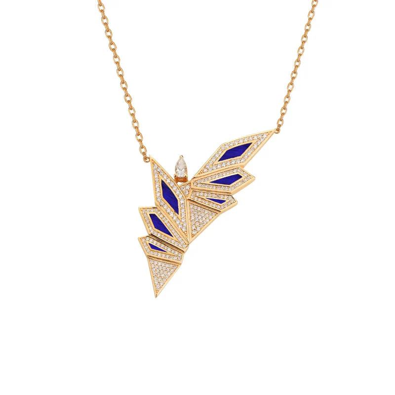 Rose Gold Alis Necklace with Parliament Blue Enamel
