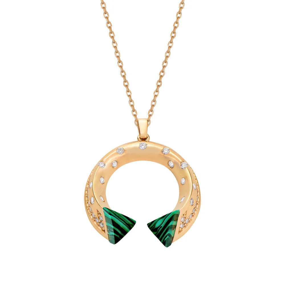 Rose Gold Balance Mini Pendant with Malachite