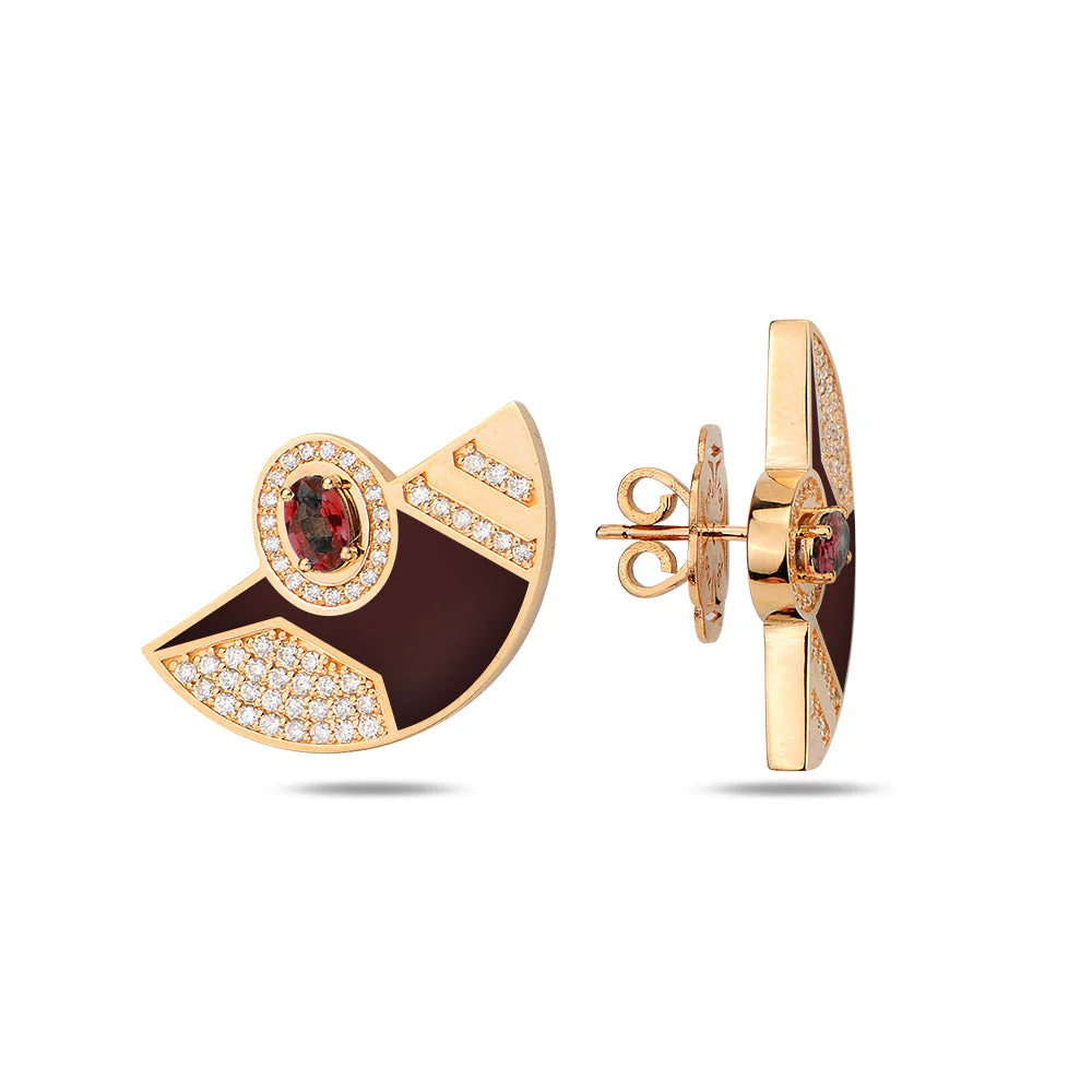 Rose Gold Epoca Coin Earrings Red Enamel