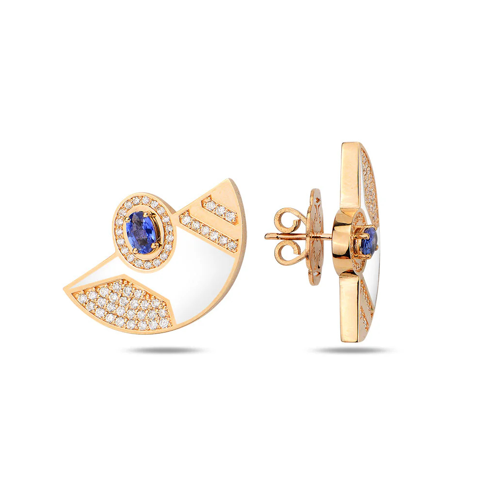 Rose Gold Epoca Coin Earrings White Enamel