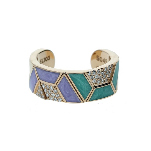 [A819-10081#1191] Rose Gold Diamond Element Ring - Purple & Green