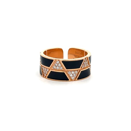 [A819-00828#1197] Rose Gold Elixir Pave Diamond & Black Ring
