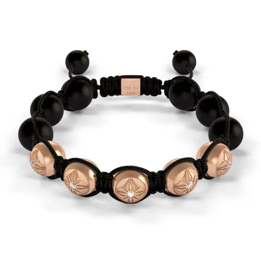 [D226674-??#1255] Front Gold SOS & Onyx 10mm Bead Braided Bracelet  