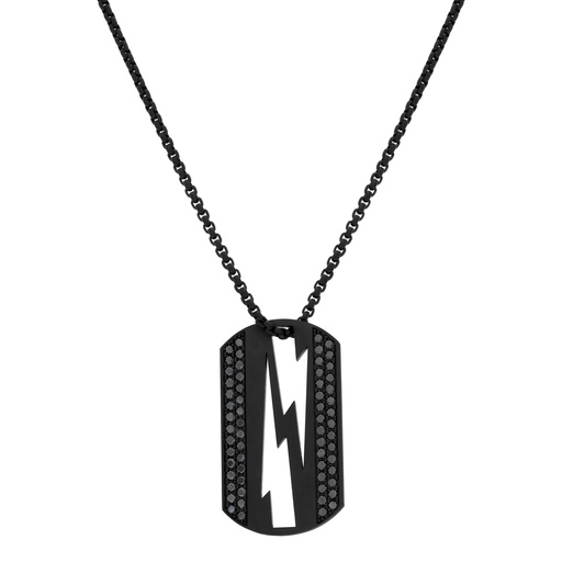 [PLT0011-NS] Titanium Lovetag Black Diamond Necklace