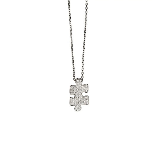 [PMP0015-NS] White Gold Mini Puzzle Diamond Necklace