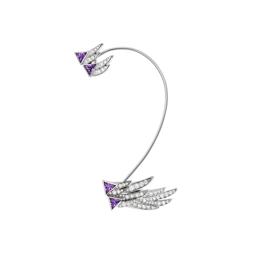 [ECR0007-NS] White Gold Spread Your Wings Amethyst Diamond Earring
