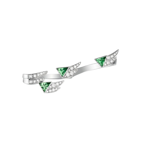 White Gold Spread Your Wings Tsavorite Diamond Double Ring