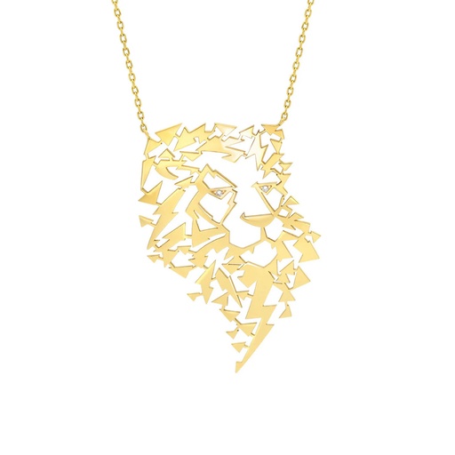 [PTA0033-NS] Yellow Gold Animal Tattoo Lion Diamond Necklace
