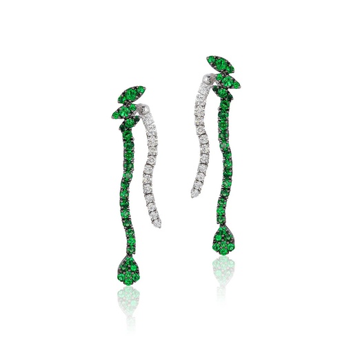 [E3515] Diamond And Tsavorite Wave Earrings