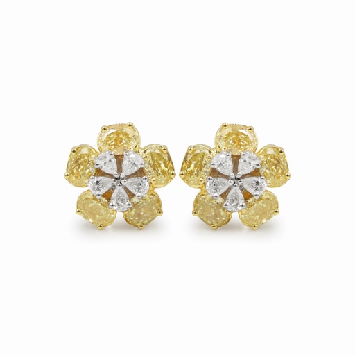 [FER-2208] Fancy Yellow & White Diamond Flower Earrings