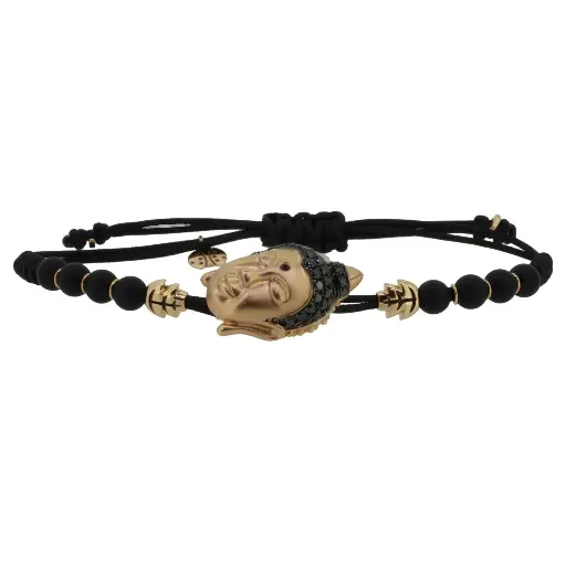 [B702DN#182] Rose Gold Buddha Head Black Diamond Bracelet