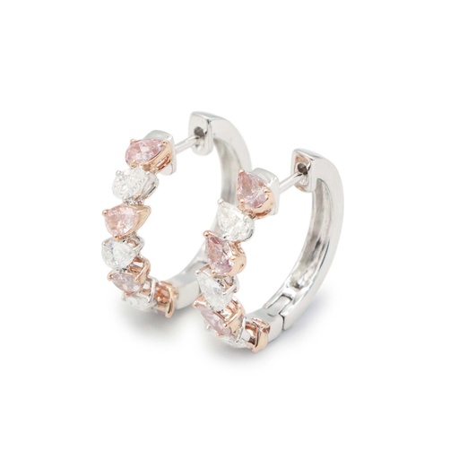 [FER-1919] Pink & White Diamond Hoop Earrings