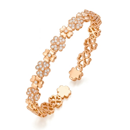 [B-FOR03-3] Rose Gold Clover Diamond Bangle