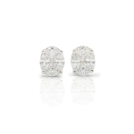 [EAER-1103.10] White Gold & Diamond Illusion Stud Earrings