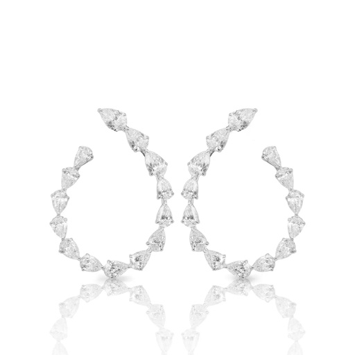 [EAER-1323] White Gold & Diamond Pear Shape Hoop Style Earrings