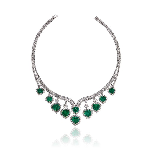 [N548] White Gold Amore Emerald Necklace