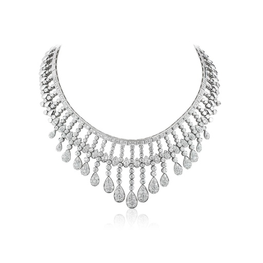 [N1563] White Gold Art Deco Diamond Necklace