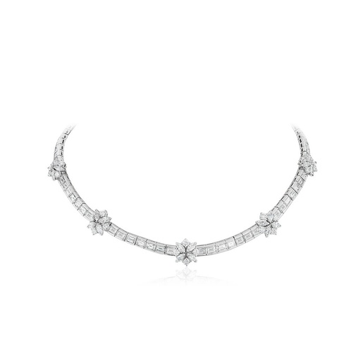 [N545] White Gold Baguette Diamond Necklace