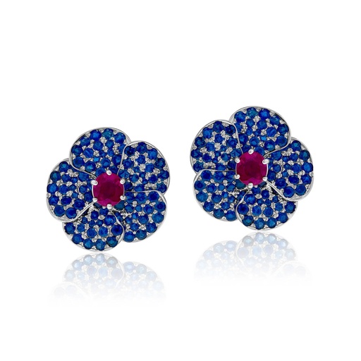 [E-CDZ342] White Gold Cielo Burma Ruby Earrings