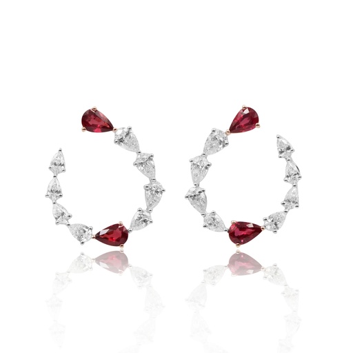 [GAER-1550] White Gold Diamond & Ruby Earrings