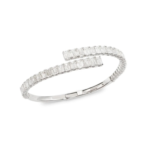 [RAB-10076] White Gold Diamond Emerald Cut Crosover Bangle