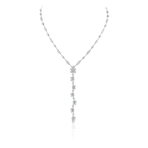 [N4848] White Gold Diamond Lariat Necklace