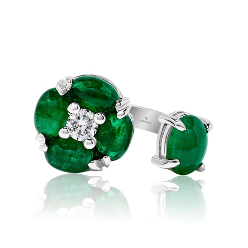 [R-CDZ360] White Gold Emerald Flora Ring
