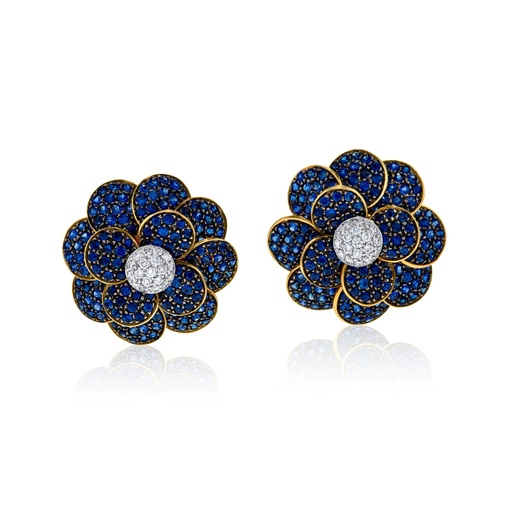 [E5851] White Gold Flora Blue Sapphire Earrings