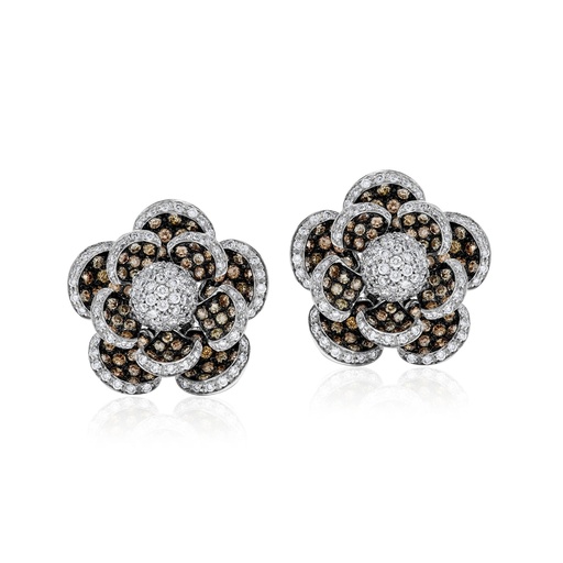 [E2657] White Gold Flora Brown Diamond Earrings