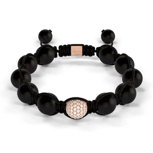 [D227058#2167] Single Rose Gold Pave & Onyx 10mm Bead Braided Bracelet  