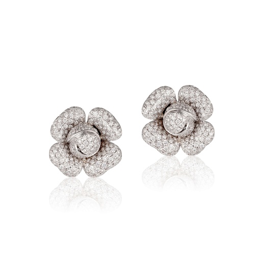 [E-CDZ119] White Gold Flora Stud Earrings