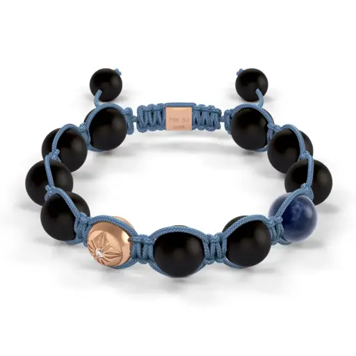 [D227083#2189] Rose Gold SOS, Sapphire & Onyx 10mm Bead Braided Bracelet