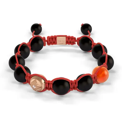 [D227085#2190] Rose Gold SOS, Carnelian & Onyx 10mm Bead Braided Bracelet