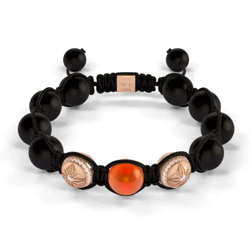 [D227086#2191] Rose Gold SOS Diamond, Carnelian & Onyx 10mm Bead Braided Bracelet