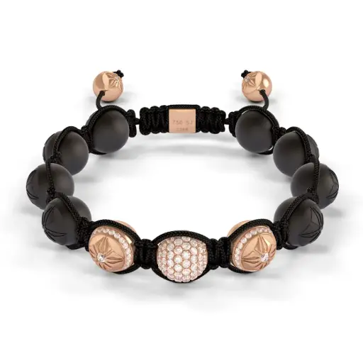 [D227087#2192] Rose Gold Pave Diamond, & Ceramic 10mm Bead Braided Bracelet